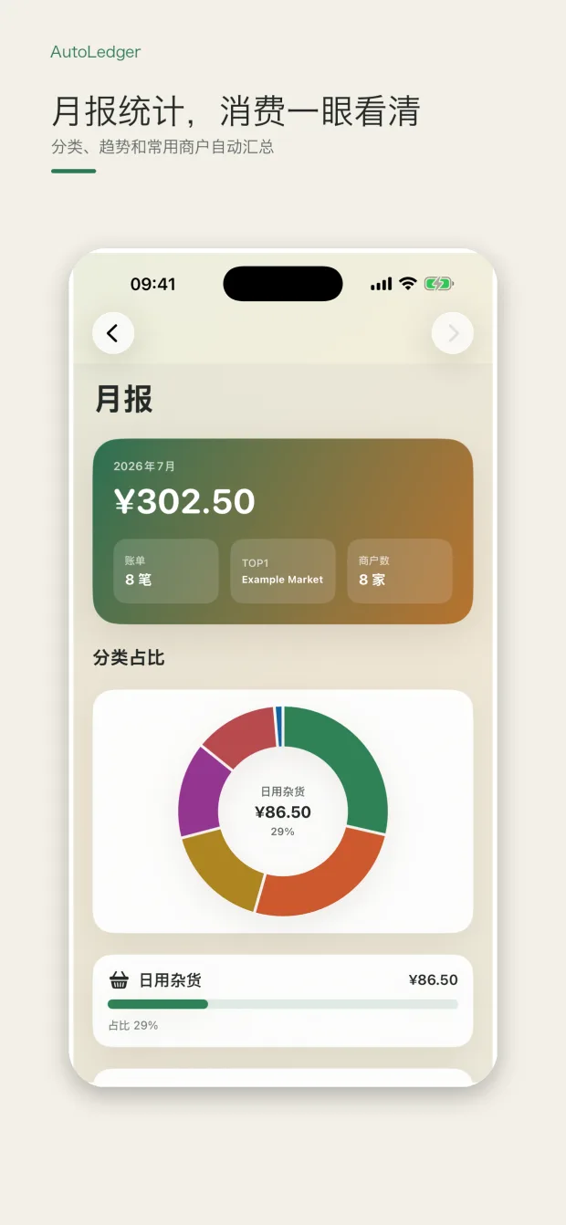 AutoLedger 月度报告界面
